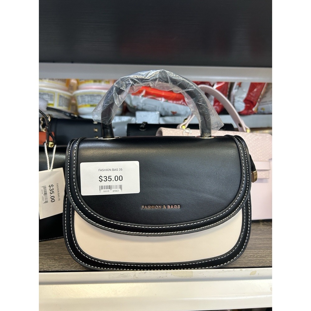 Black/White Colorblock Small Rectangle Top Handle Bag, Flap, Stitching
